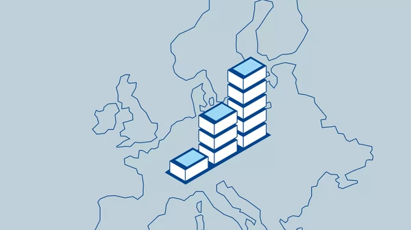 Illustration von Batteriestapeln auf Europakarte