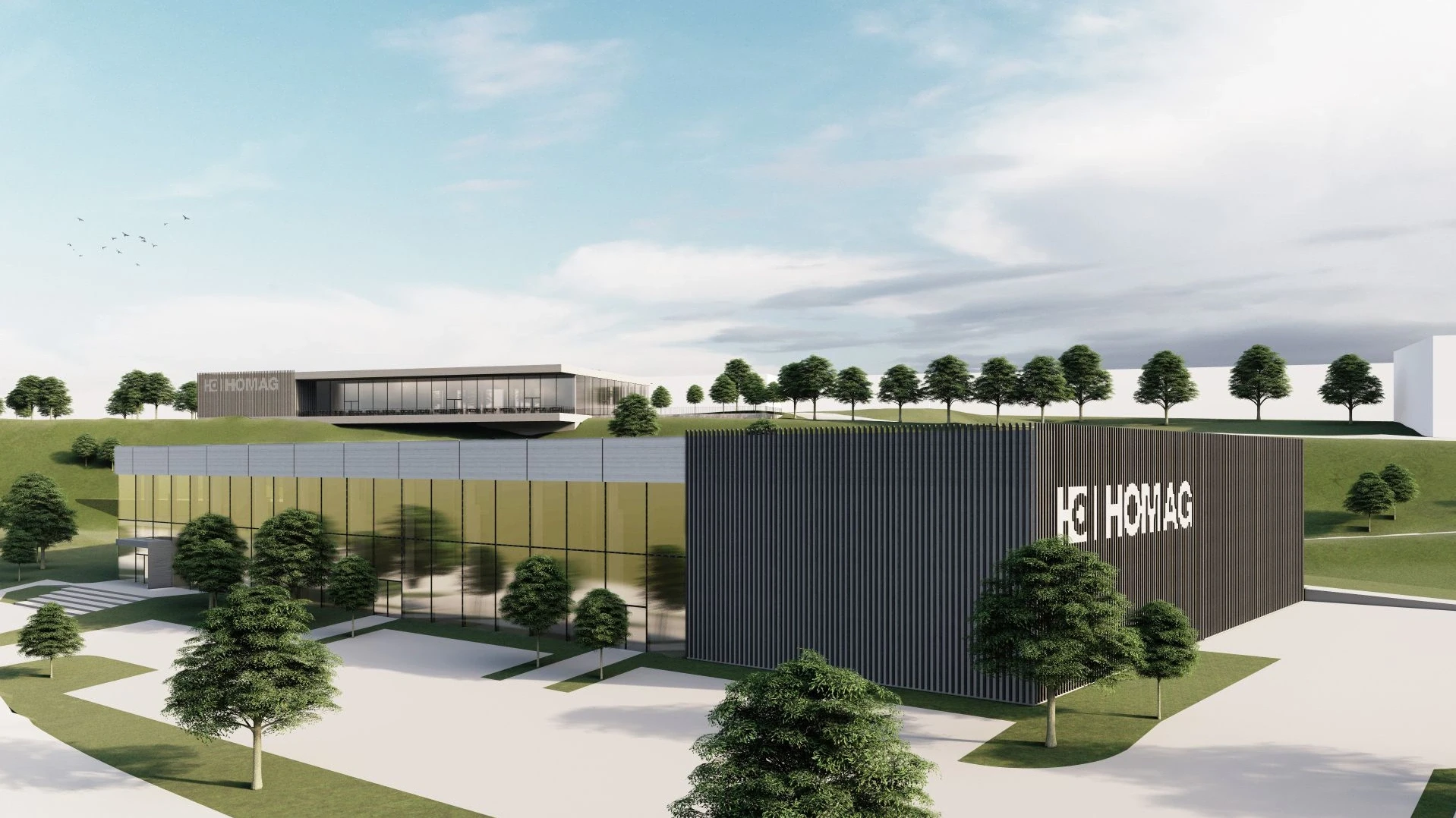 A building with the Homag logo